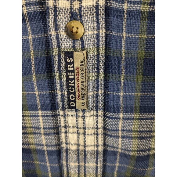 Dockers Long Sleeve Cotton Flannel Blue Plaid Shirt XXL Button Down Heavyweight - Picture 6 of 8